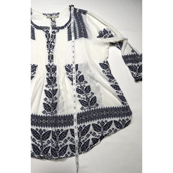 Pale Sky Women Pleated Tunic Top Boho Peasant Western Cowgirl, split neck top - Picture 7 of 8